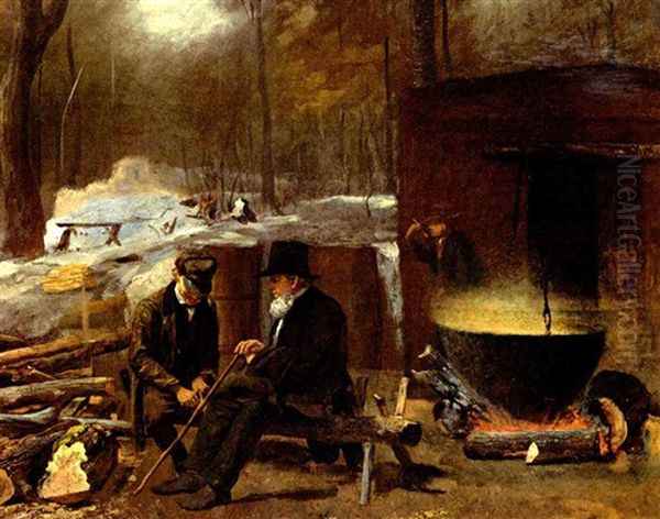 At The Camp - Spinning Yarns And Whittling by Eastman Johnson