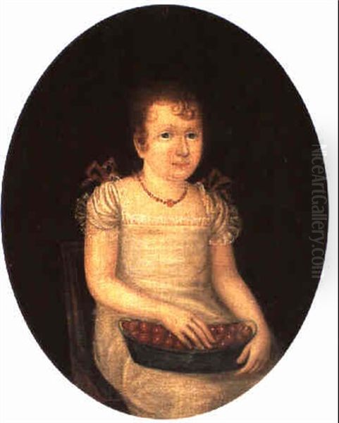 Portrait Of A Little Girl Holding A Basket Of Cherries by Joshua Johnson