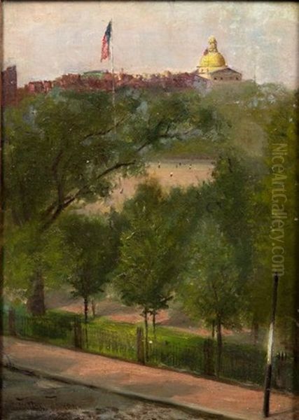 View To The Boston State House From The Public Gardens by Marshall Johnson