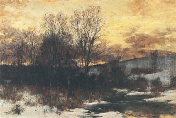 A Winter Landscape At Dusk by Hugh Bolton Jones