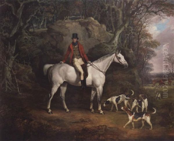 Portrait Of Rowland, Viscount Hill On His Grey Hunter, With The Shropshire Hunt In The Distance by Richard Jones