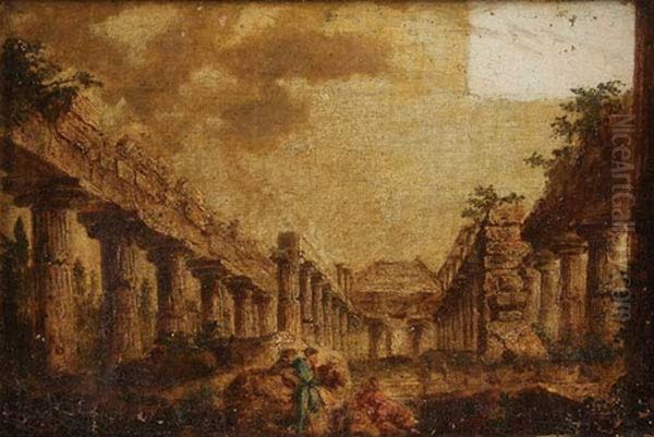 View Of The Temple Of Jupiter At Paestum by Thomas Jones