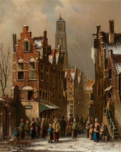 A Winter View Of A City by Oene Romkes De Jongh