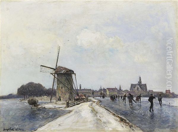 Patineurs A Maassluis by Johan Barthold Jongkind