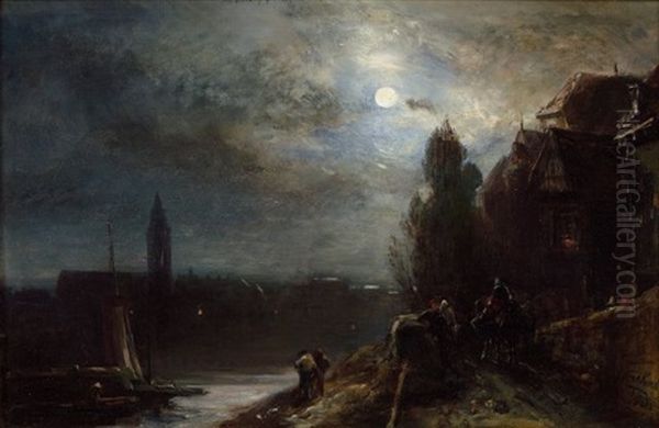 Effet De Lune Sur L'escaut - 1853 by Johan Barthold Jongkind