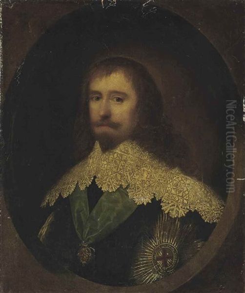 Portrait Of A Gentleman, Possibly Philip Herbert, 1st Earl Of Montgomery And 4th Earl Of Pembroke (1584-1650), Bust-length, With A Lace Collar And Wearing The Badge And Star Of The Order Of The Garter, In A Feigned Oval by Cornelis Jonson Van Ceulen