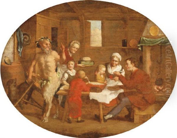 The Fable Of The Satyr And The Peasant Family by Hans Jordaens III