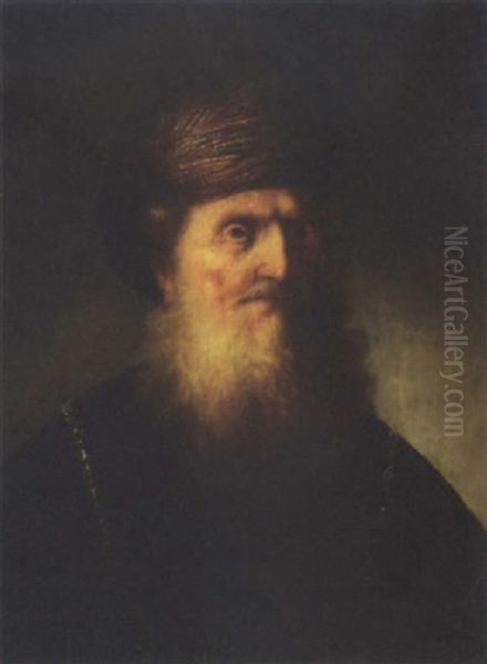 Portrait Of A Man With A White Beard And Turban, Wearing A Gold Chain by Isaac De Joudreville