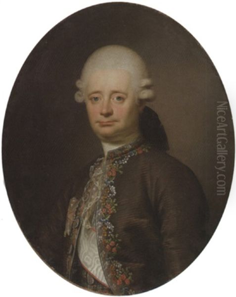 Portrait Of Baron Otto Blome, In A Brown Jacket Embroidered With Flowers, With The Badge Of An Order by Jens Juel