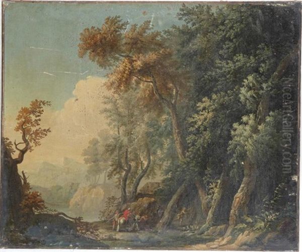 Scene De Brigandage Dans Un Paysage Boise by Nicolas-Jacques Juliard