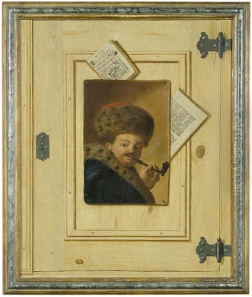 Trompe L'oeils Mit Portrats Einer Dame Und Eines Herren (pair) by Justus Juncker