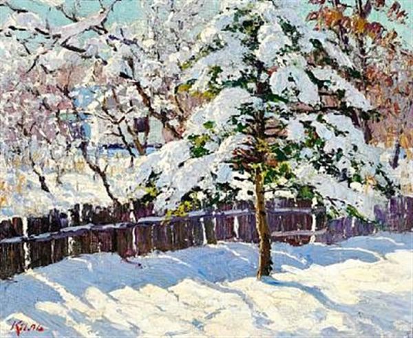 Russian Winter Landscape With The Low Sun Shining by Karl Nikolaevich Kahl