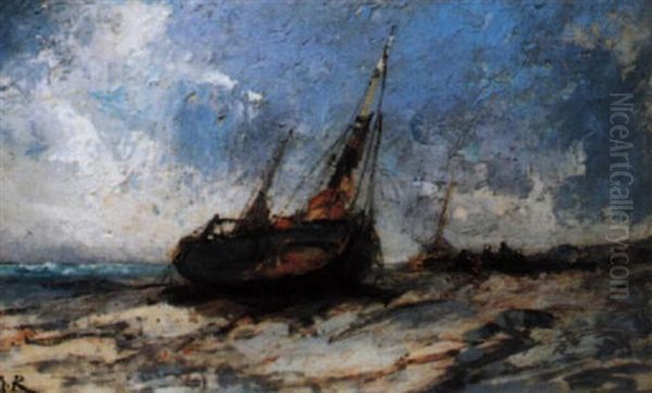 Bateau De Pecheurs Sur La Plage by Jean Etienne Karnec