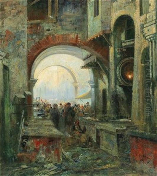 Market Under A Southern Arcade by Adolf Kaufmann