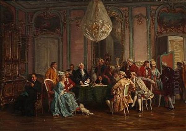 Rococo Interior With People by Ernest van den Kerckhove