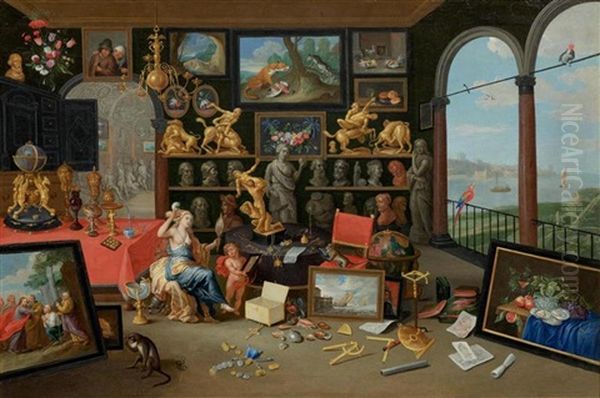 Blick In Eine Gemaldegalerie Mit Allegorie Des Gesichts by Jan van Kessel the Elder