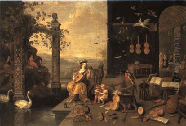 Personification Of Music, Landscape Beyond by Jan van Kessel the Elder