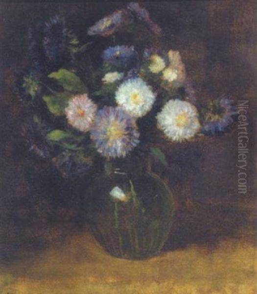 Asters In A Glass Vase by Jacob Simon Hendrik Kever