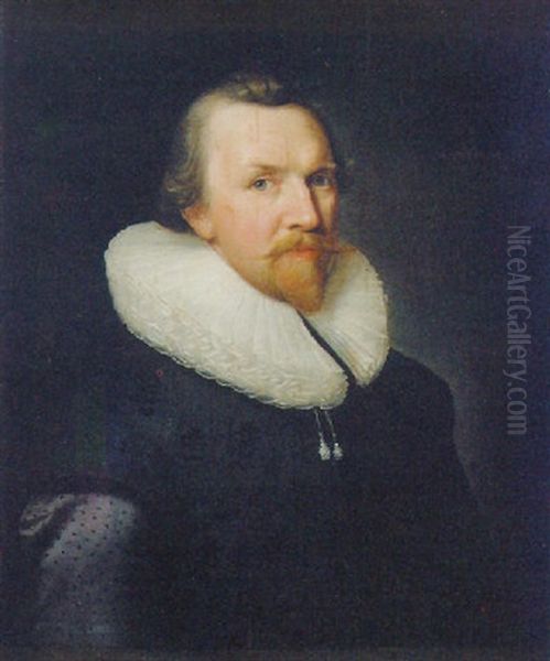 Portrait Of A Gentleman, Aged 47, In A Black Doublet And A Ruff by Thomas De Keyser