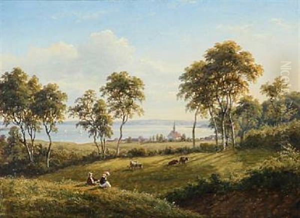 A Summer Day At Haddeby Church In Schleswig by Frederik Christian Jacobsen Kiaerskou