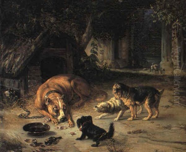 Hunde Ved Hundehus by Theodor Julius Kiellerup