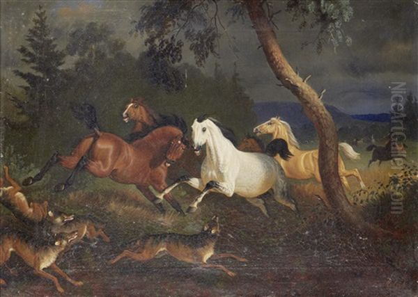 Wolves Attacking Wild Horses Oil Painting - Friedrich Anton Kilp