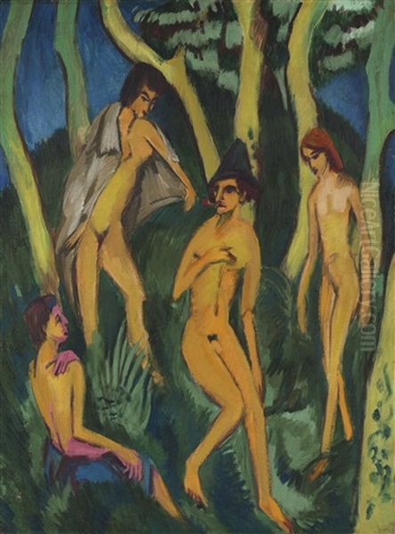 Vier Akte Unter Baumen (four Nudes Under Trees) by Ernst Ludwig Kirchner