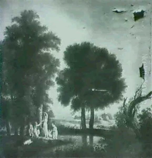 A Wooded Landscape With Nymphs Adoring A Term by Friedrich Christian Klass