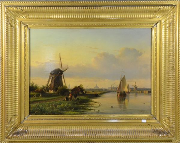 Marine Animee Avec Moulins by Lodewijk Johannes Kleijn