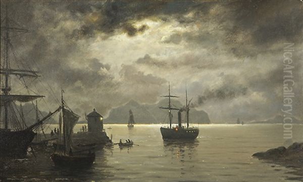 Harbour, Scene From The Norwegian Coast (alesund) by Oskar Conrad Kleineh