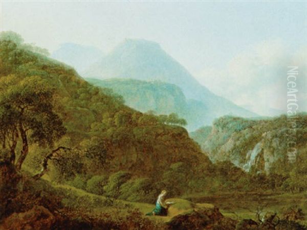 Die Busende Magdalena In Einer Bewaldeten Gebirgslandschaft by Johann Christian Klengel