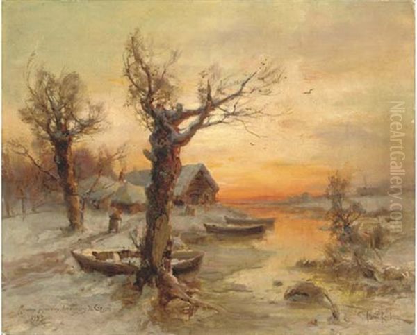 The Riverside At Winter by Yuliy Yulevich (Julius) Klever