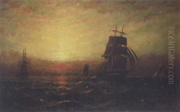 Shipping At Sunset by William Adolphus Knell