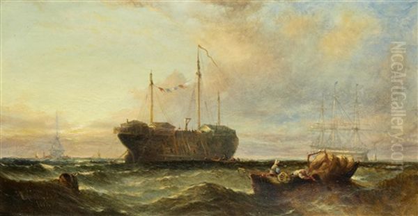 Sunset Man O.war, Hulk In The Medway by William Callcott Knell