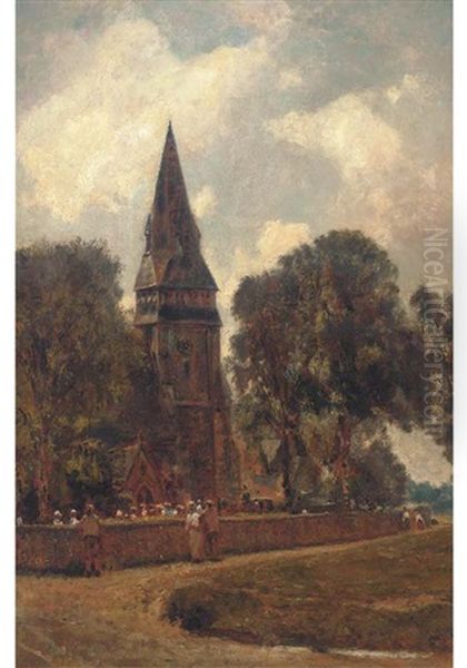 Figures Before A Church (near Highgate?) by John William Buxton Knight