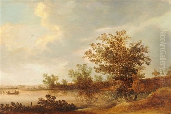 Landschaft Mit Reiter Und Kleinem Fischerboot Mit Fischnetz by Wouter Knijff