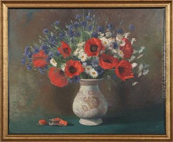 Still Life With A Bunch Of Flowers In A Vase by Peder Jacob Marius Knudsen