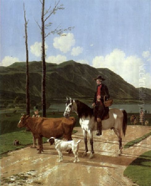 Reiter Mit Kuh Und Hund Am Tegernsee by Wilhelm Alexander Wolfgang von Kobell