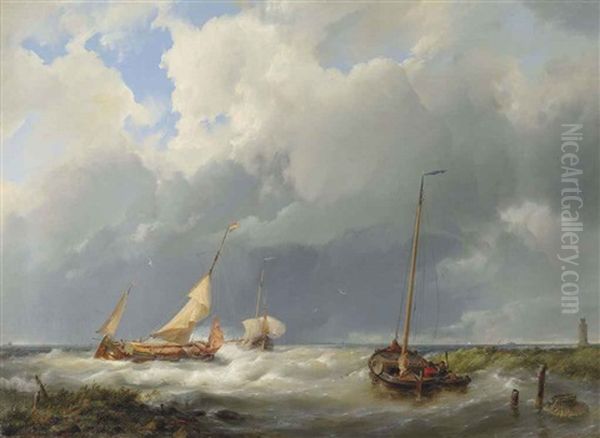 Coastal Scene With Fishing Vessels by Hermanus Koekkoek the Elder