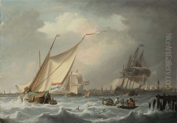 Segelschiffe Vor Sturmischer Kuste by Hermanus Koekkoek the Elder