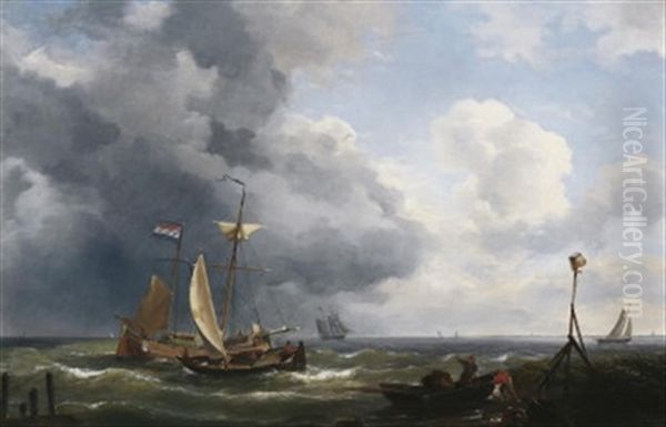 Fischerboote Vor Der Hollandischen Kuste by Hermanus Koekkoek the Elder