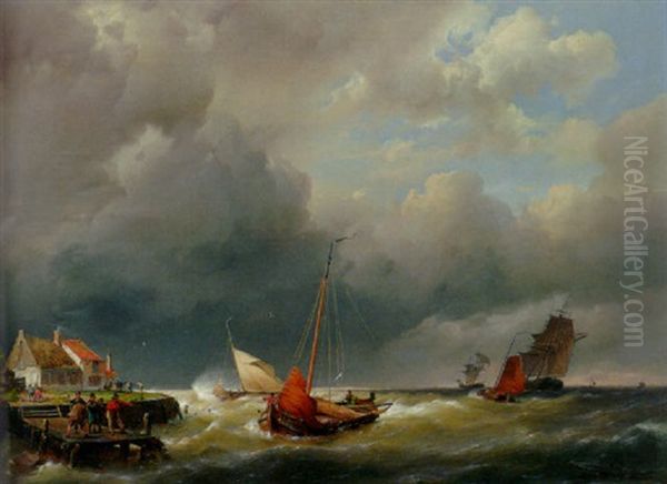 Shipping In Stiff Breeze by Hermanus Koekkoek the Elder