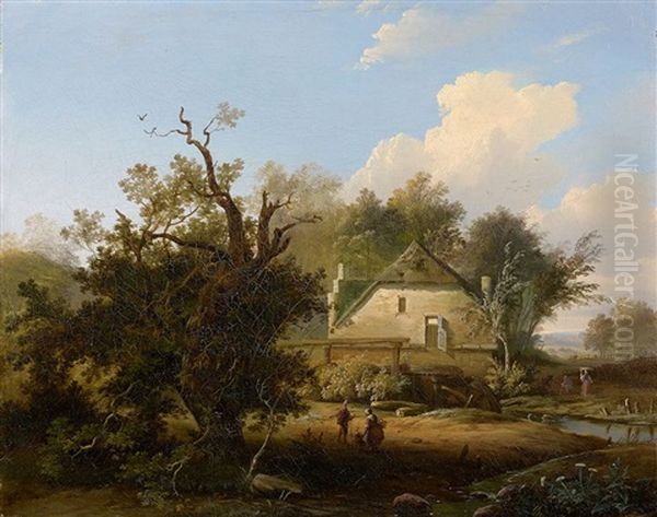 Paysage Au Moulin En Bord De Riviere by Barend Cornelis Koekkoek