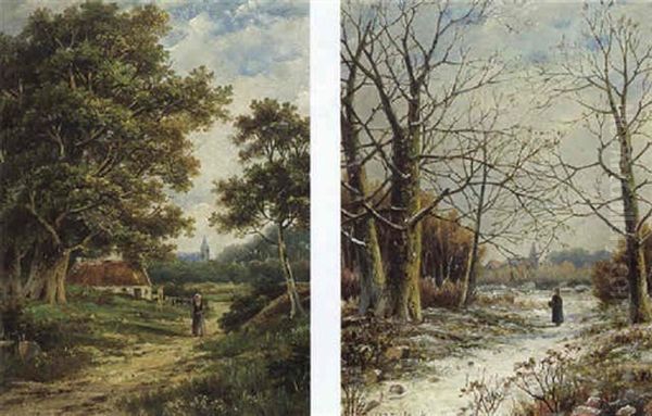 A Peasant Woman On A Forest Path, In Summer by Hendrik Barend Koekkoek