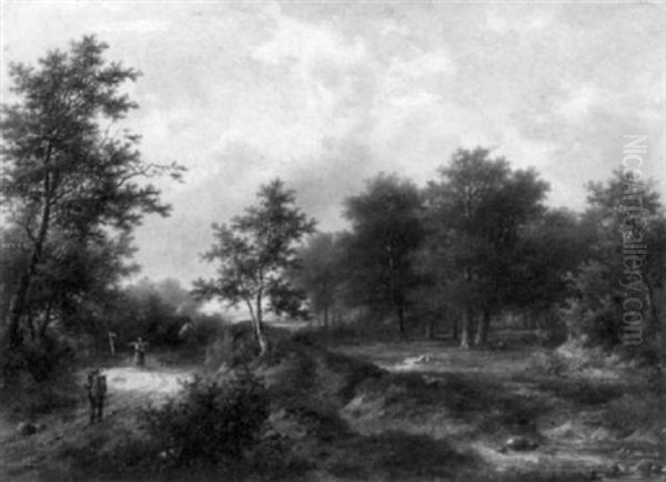 Travelers On A Country Lane by Hendrik Pieter Koekkoek