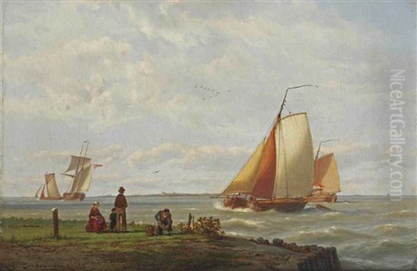 Watching The Ships Go By by Johannes Hermanus Barend Koekkoek