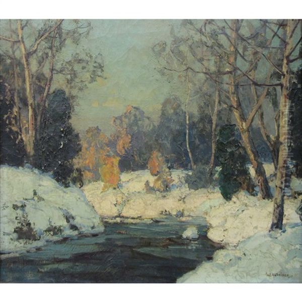 Woodland Stream In The Winter by Walter Koeniger