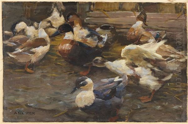 Enten Vor Dem Stall by Alexander Max Koester