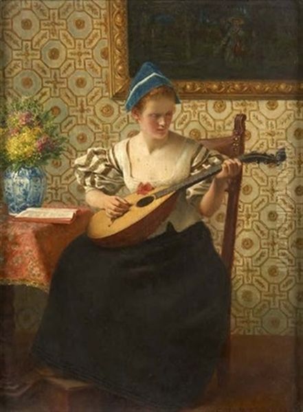 Lady With A Mandolin by Gustav Koehler