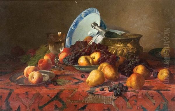 Nature Morte Aux Fruits Et A La Bouteille De Champagne by Henri Kokken